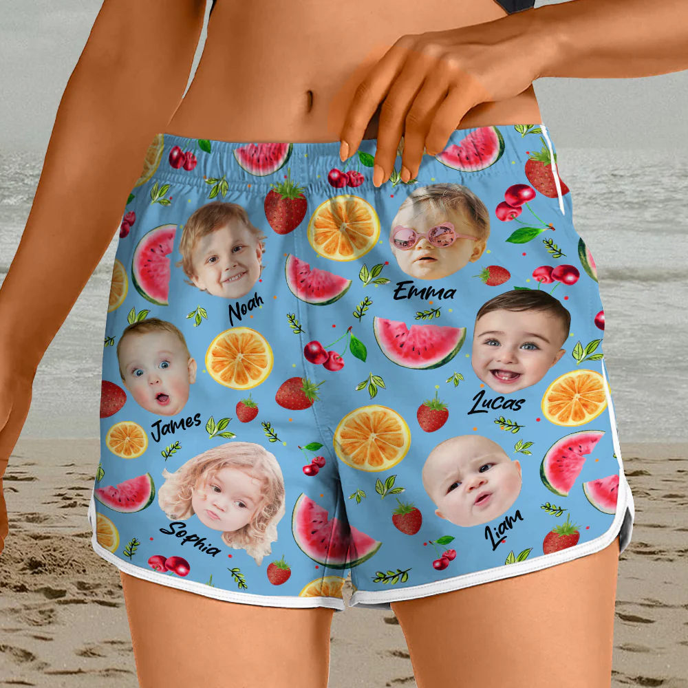 Custom Cute Kid Face Watercolor Tropical Summery Women's Beach Short CH07 895830 - Image 5