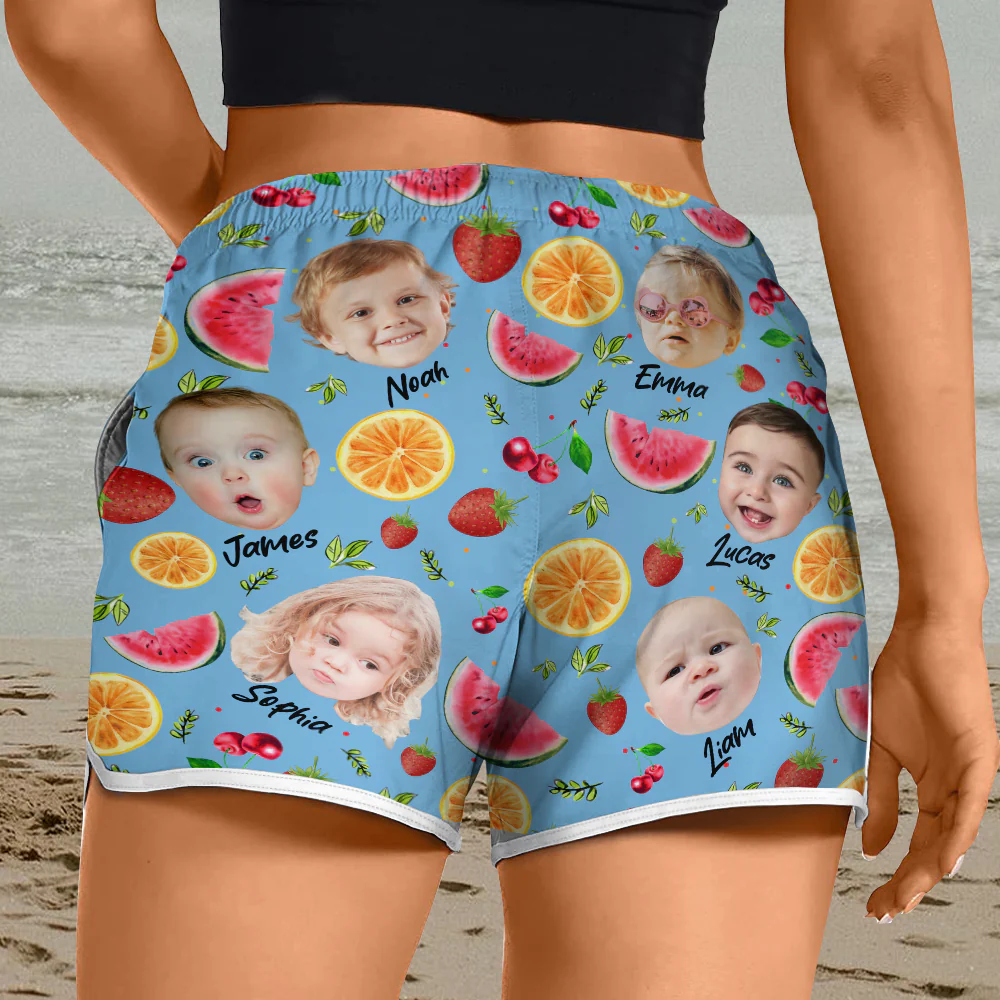 Custom Cute Kid Face Watercolor Tropical Summery Women's Beach Short CH07 895830 - Image 6