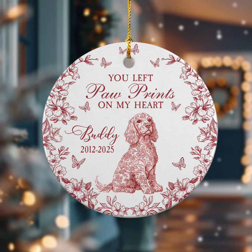 Custom Dog Breeds You Left Paw Prints On My Heart Chinoiserie Toile De Jouy Style Personalized Memorial Ceramic Ornament HO82 894836 - Image 2