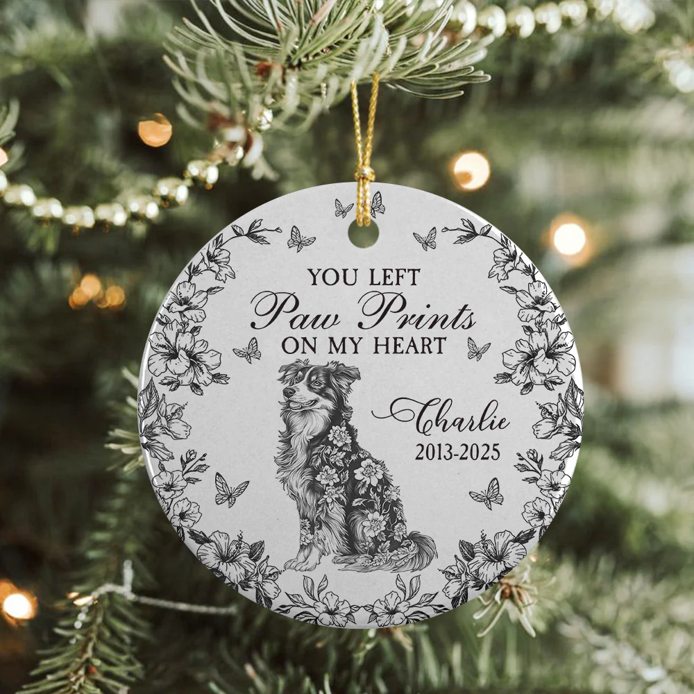 Custom Dog Breeds You Left Paw Prints On My Heart Chinoiserie Toile De Jouy Style Personalized Memorial Ceramic Ornament HO82 894836 - Image 3