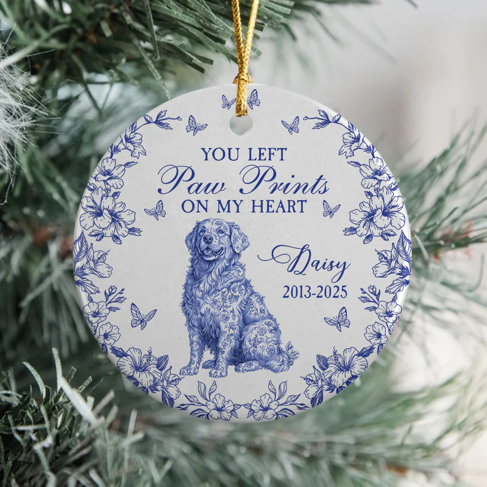 Custom Dog Breeds You Left Paw Prints On My Heart Chinoiserie Toile De Jouy Style Personalized Memorial Ceramic Ornament HO82 894836 - Image 4