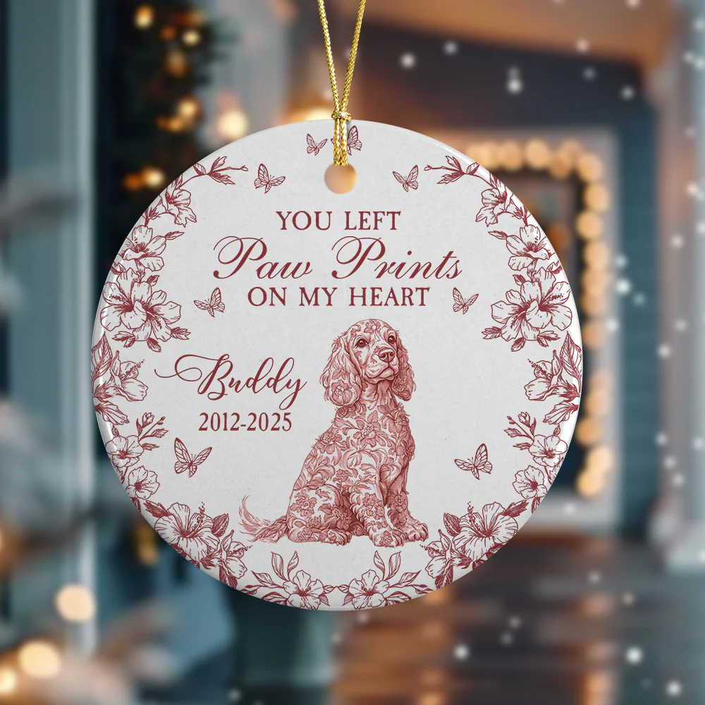 Custom Dog Breeds You Left Paw Prints On My Heart Chinoiserie Toile De Jouy Style Personalized Memorial Ceramic Ornament HO82 894836 - Image 5