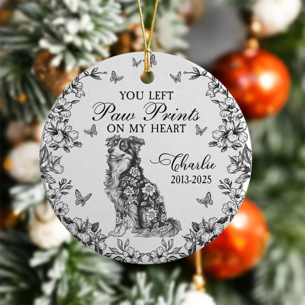 Custom Dog Breeds You Left Paw Prints On My Heart Chinoiserie Toile De Jouy Style Personalized Memorial Ceramic Ornament HO82 894836 - Image 6