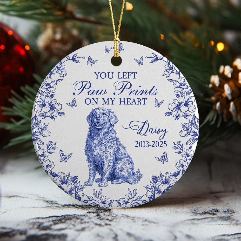 Custom Dog Breeds You Left Paw Prints On My Heart Chinoiserie Toile De Jouy Style Personalized Memorial Ceramic Ornament HO82 894836 - Image 7