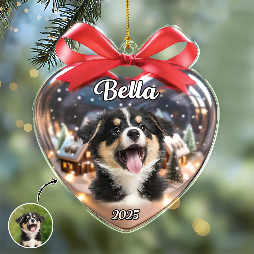 Custom Dog Photo Heart Shaped Acrylic Ornament Christmas Gift For Dog Lovers CH07 899332 - Image 2