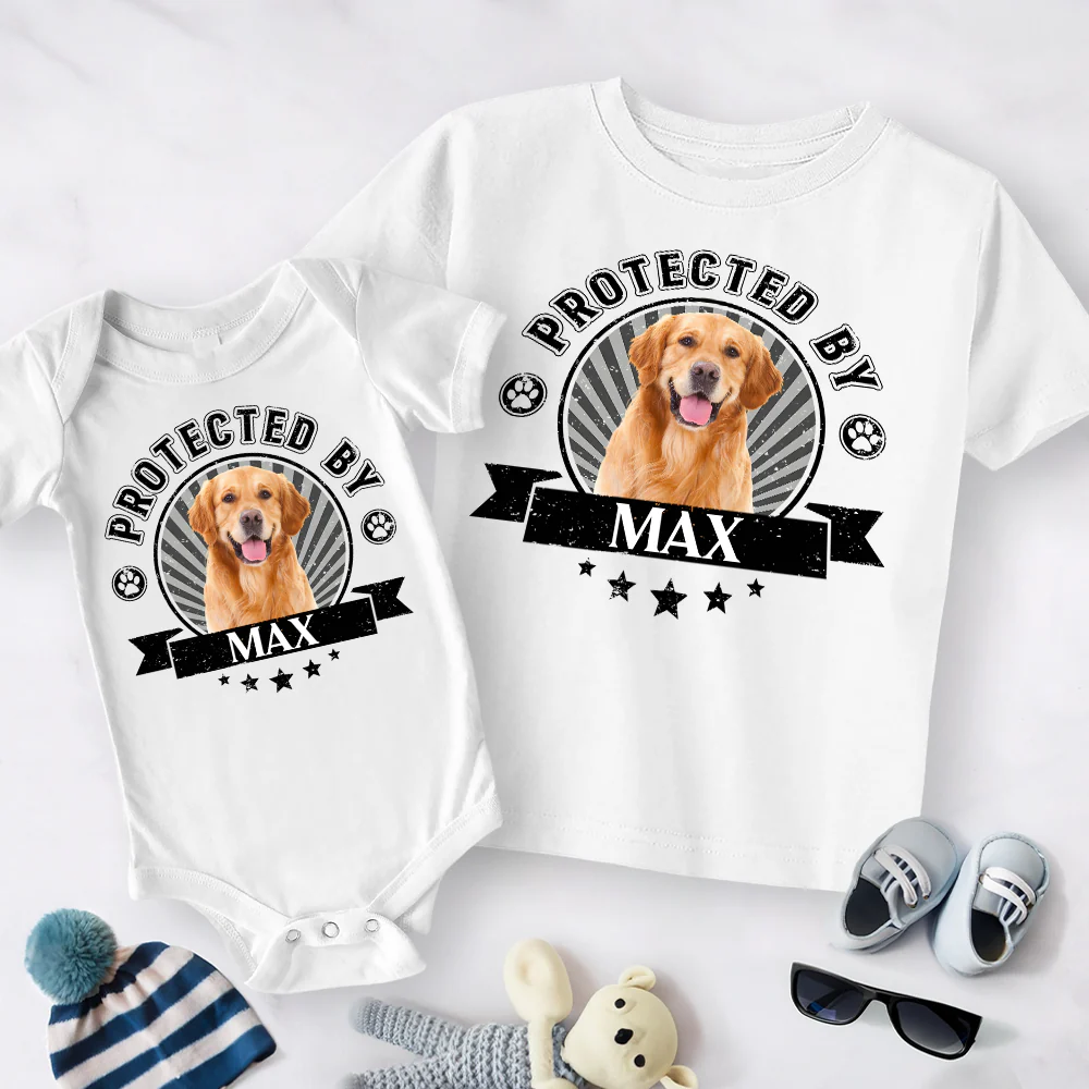Custom Dog Photo Protected By Human Baby Onesie For Dog Lovers LM32 895023 - Image 2