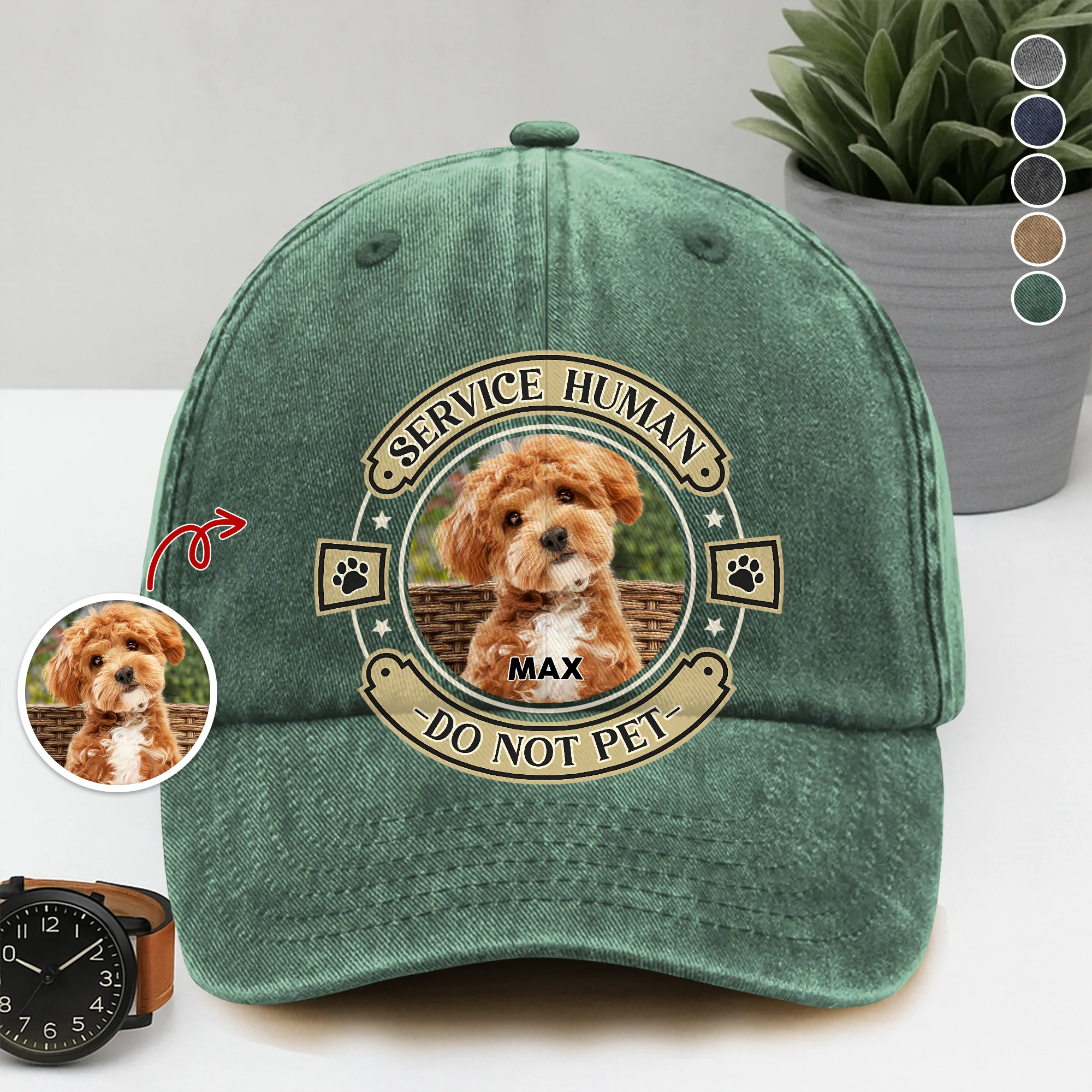 Custom Dog Photo Service Human Washed Denim Baseball Cap For Dog Lovers LM32 895027 - Image 3