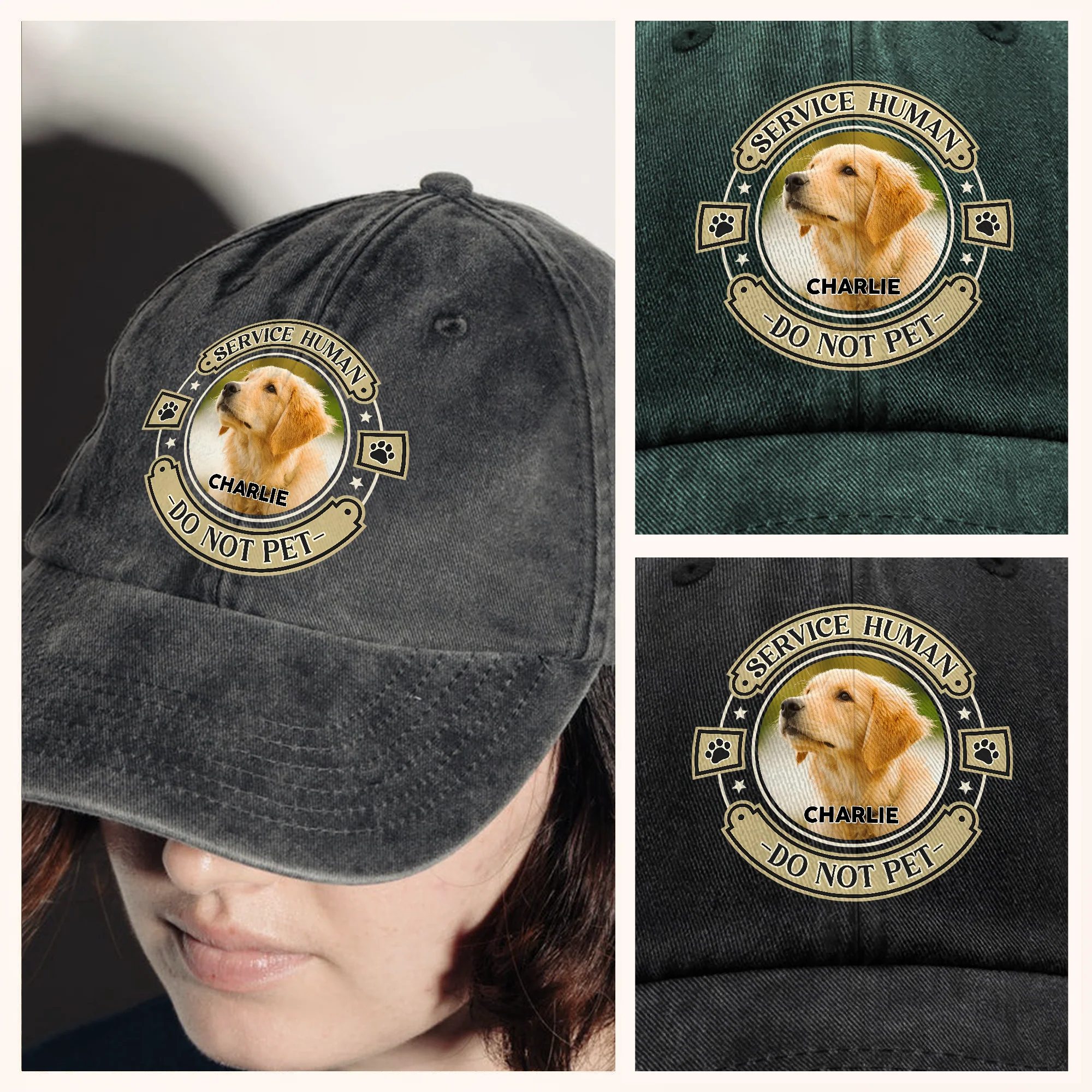 Custom Dog Photo Service Human Washed Denim Baseball Cap For Dog Lovers LM32 895027 - Image 4