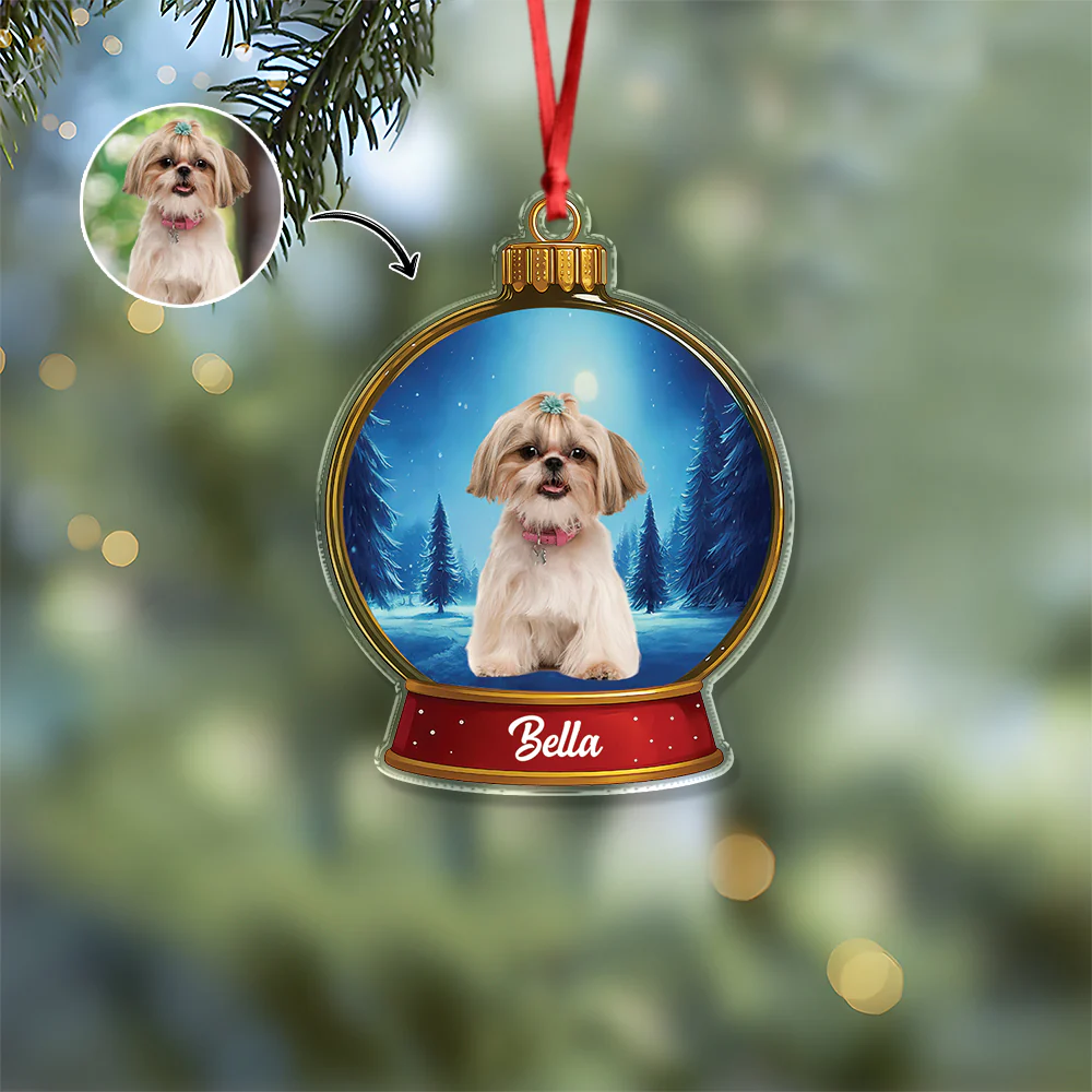 Custom Dog Photo Snow Globe With Name Acrylic Ornament Christmas Gift For Dog Lover CH07 896814 - Image 2