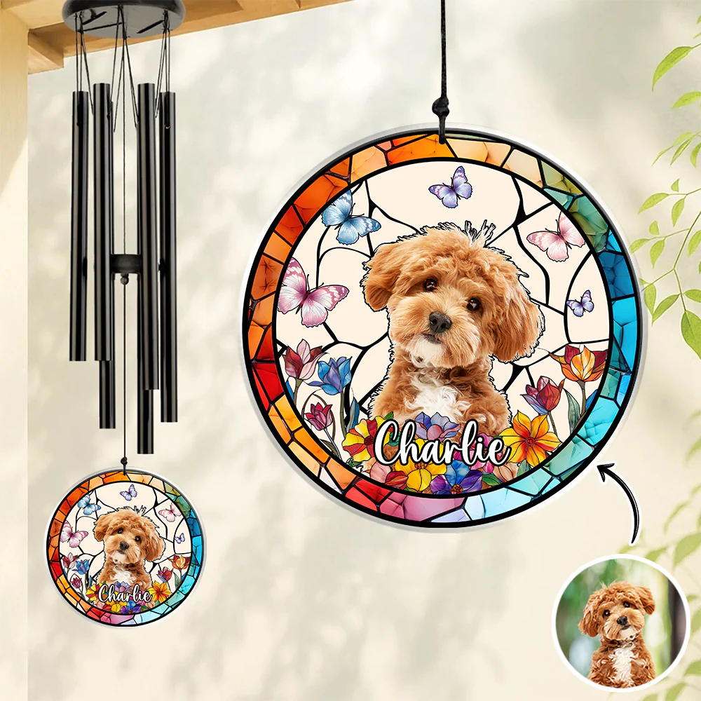 Custom Dog Photo With Flower Memorial Acrylic Wind Chimes For Dog Lovers HO82 894848 - Image 2