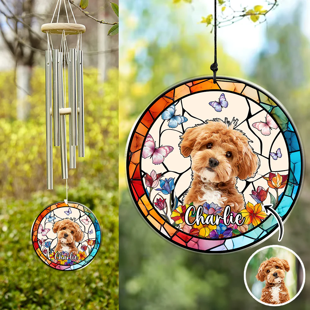 Custom Dog Photo With Flower Memorial Acrylic Wind Chimes For Dog Lovers HO82 894848 - Image 3
