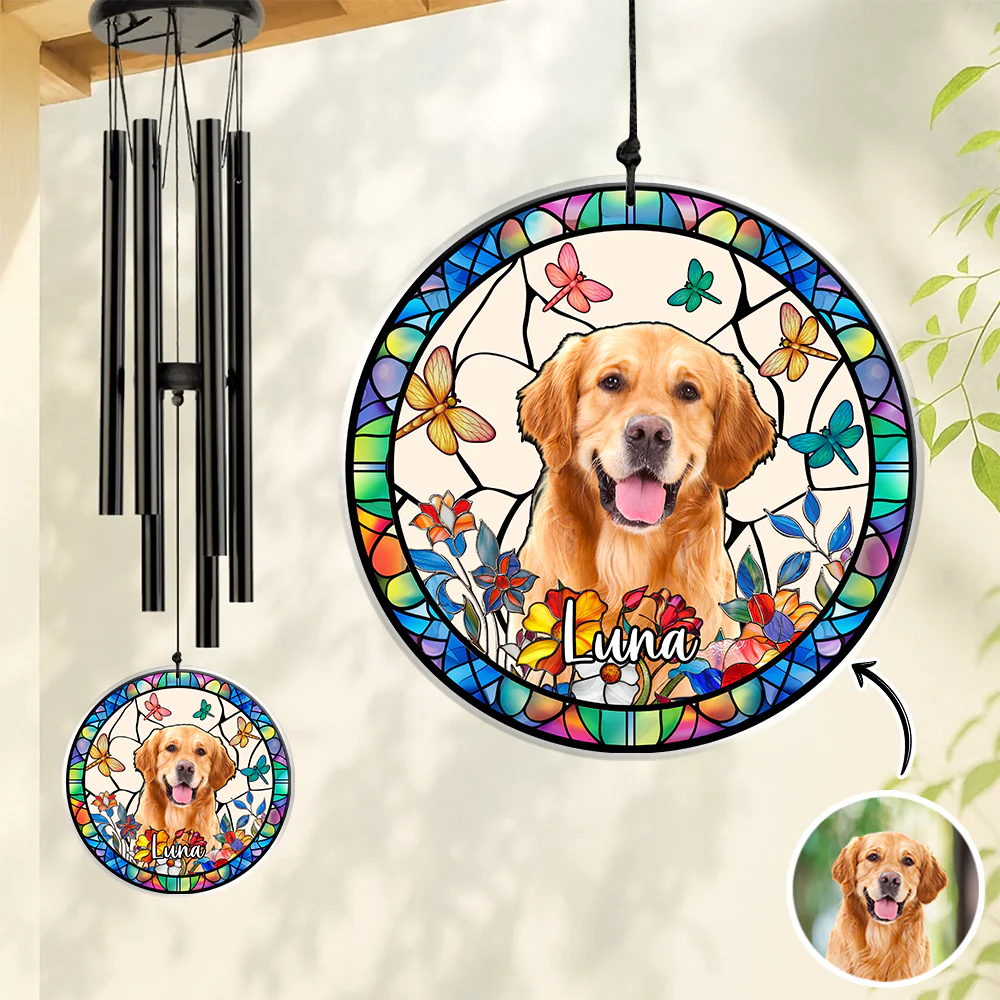 Custom Dog Photo With Flower Memorial Acrylic Wind Chimes For Dog Lovers HO82 894848 - Image 4