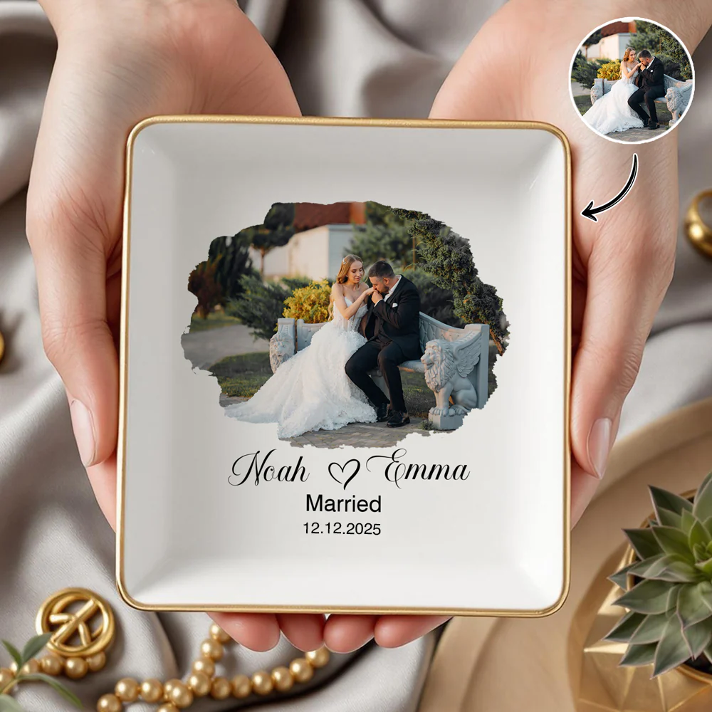 Custom Engagement Photo Jewelry Dish Gift For Married Couple CH07 899888 - Image 5