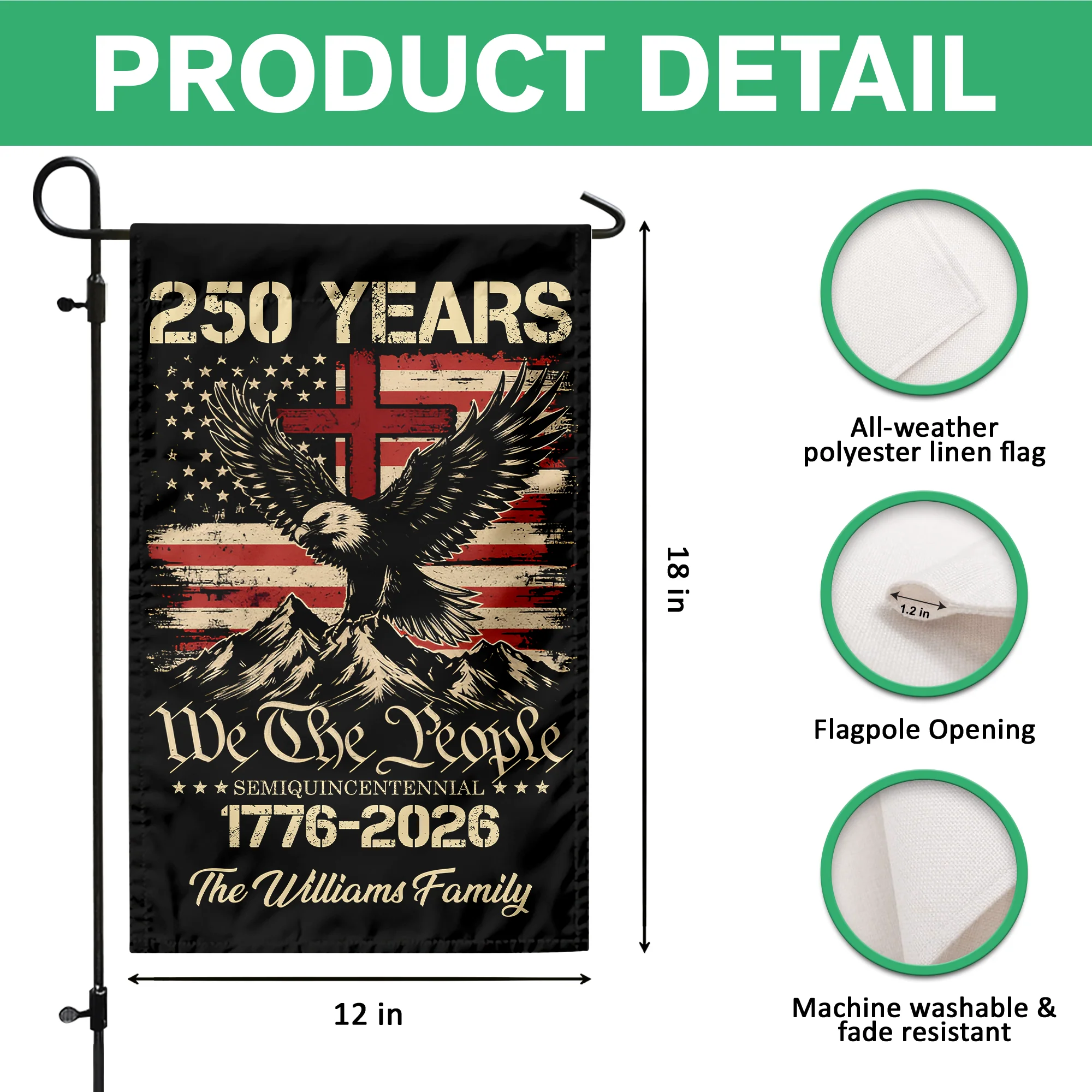 Custom Family Name 250 Years We The People Patriot Garden Flag HA75 920166 - Image 7