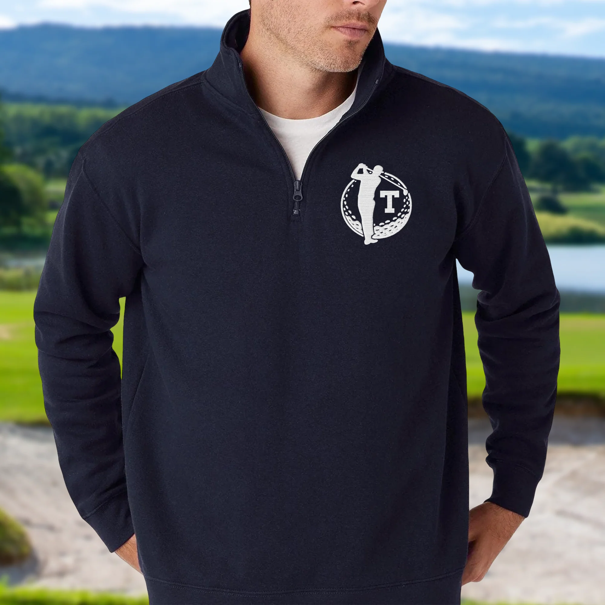 Custom Initial Name Embroidered Quarter Zip Sweater Gift For Golf Lovers CH07 910020 - Image 3