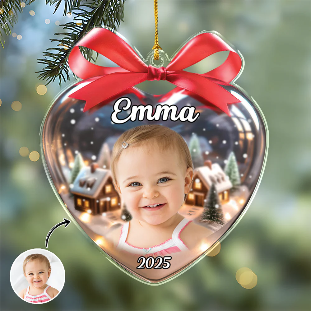 Custom Kid Photo Heart Shaped Acrylic Ornament Christmas Gift For Family CH07 896788 - Image 2