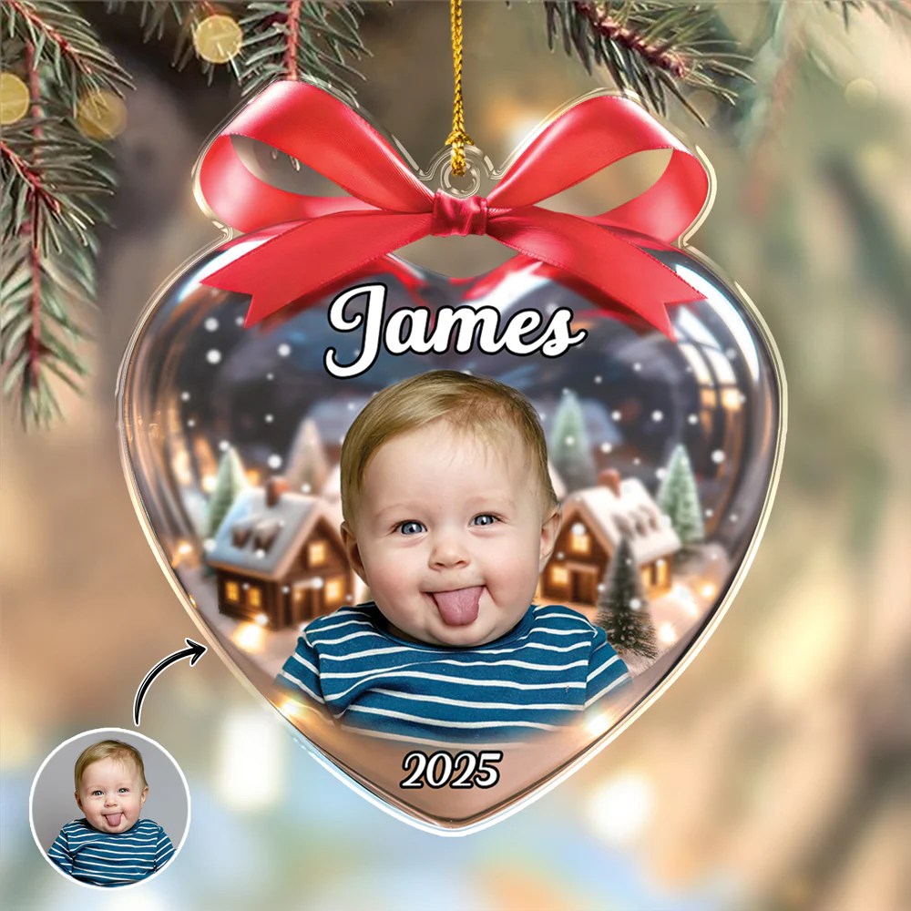 Custom Kid Photo Heart Shaped Acrylic Ornament Christmas Gift For Family CH07 896788 - Image 3