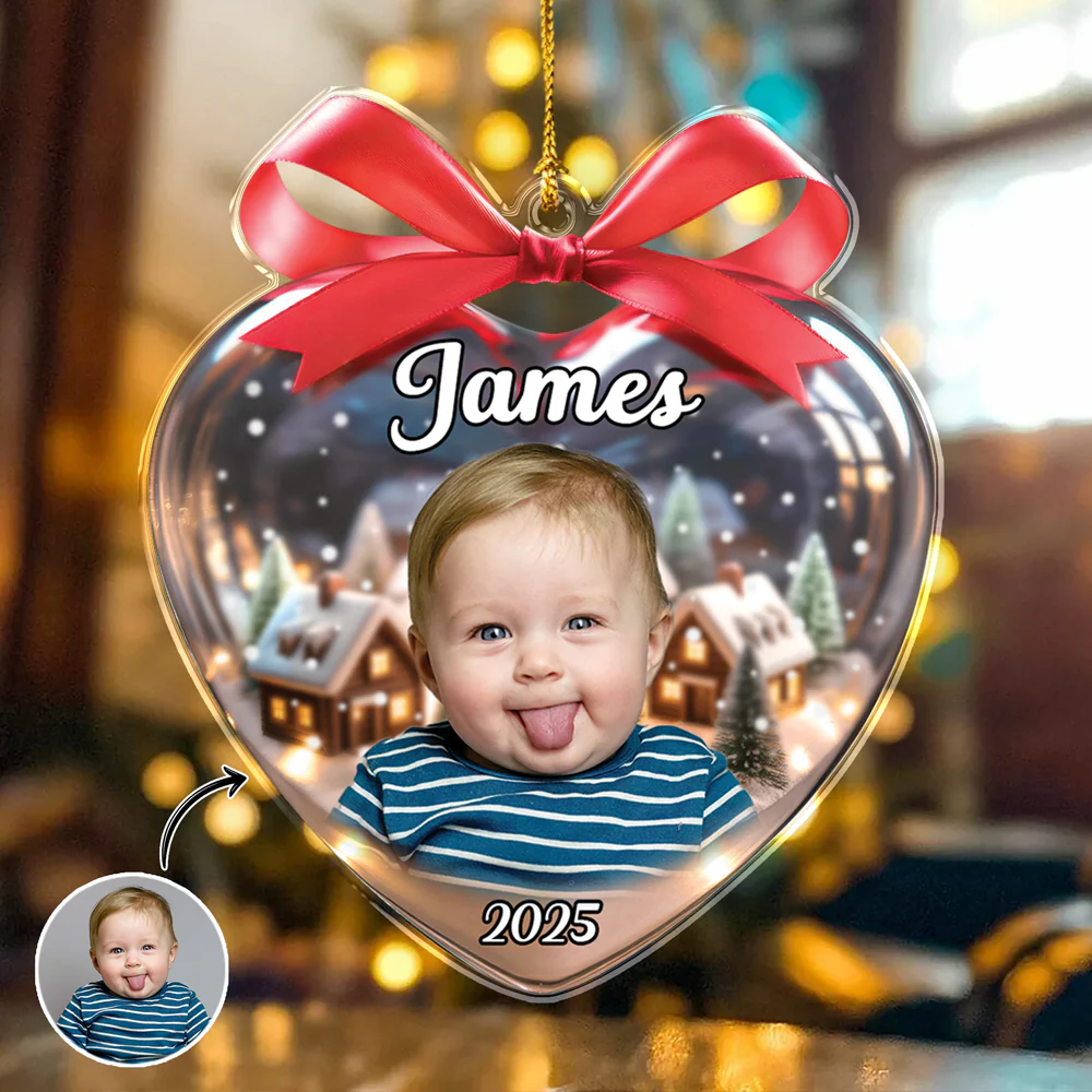 Custom Kid Photo Heart Shaped Acrylic Ornament Christmas Gift For Family CH07 896788 - Image 6