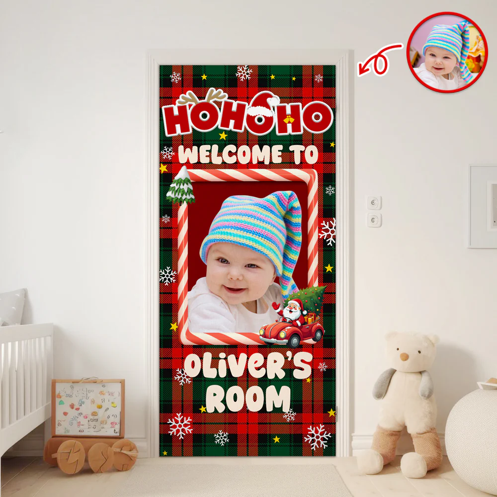 Custom Kid Photo Ho Ho Ho Welcome Door Cover Christmas Gift For Family CH07 899420 - Image 3