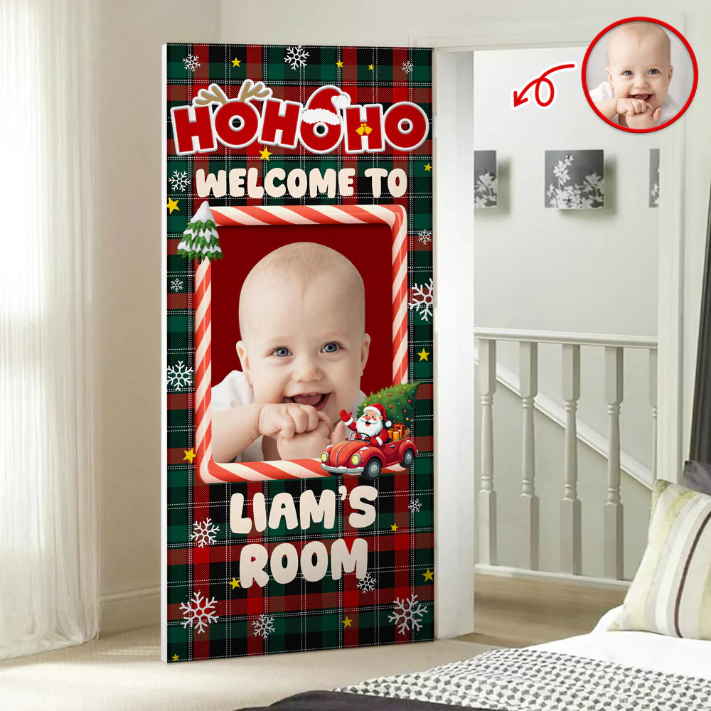 Custom Kid Photo Ho Ho Ho Welcome Door Cover Christmas Gift For Family CH07 899420 - Image 4