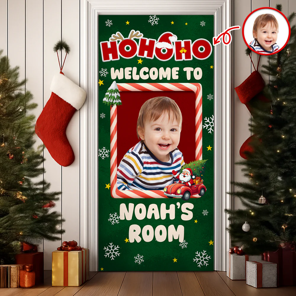 Custom Kid Photo Ho Ho Ho Welcome Door Cover Christmas Gift For Family CH07 899420 - Image 5
