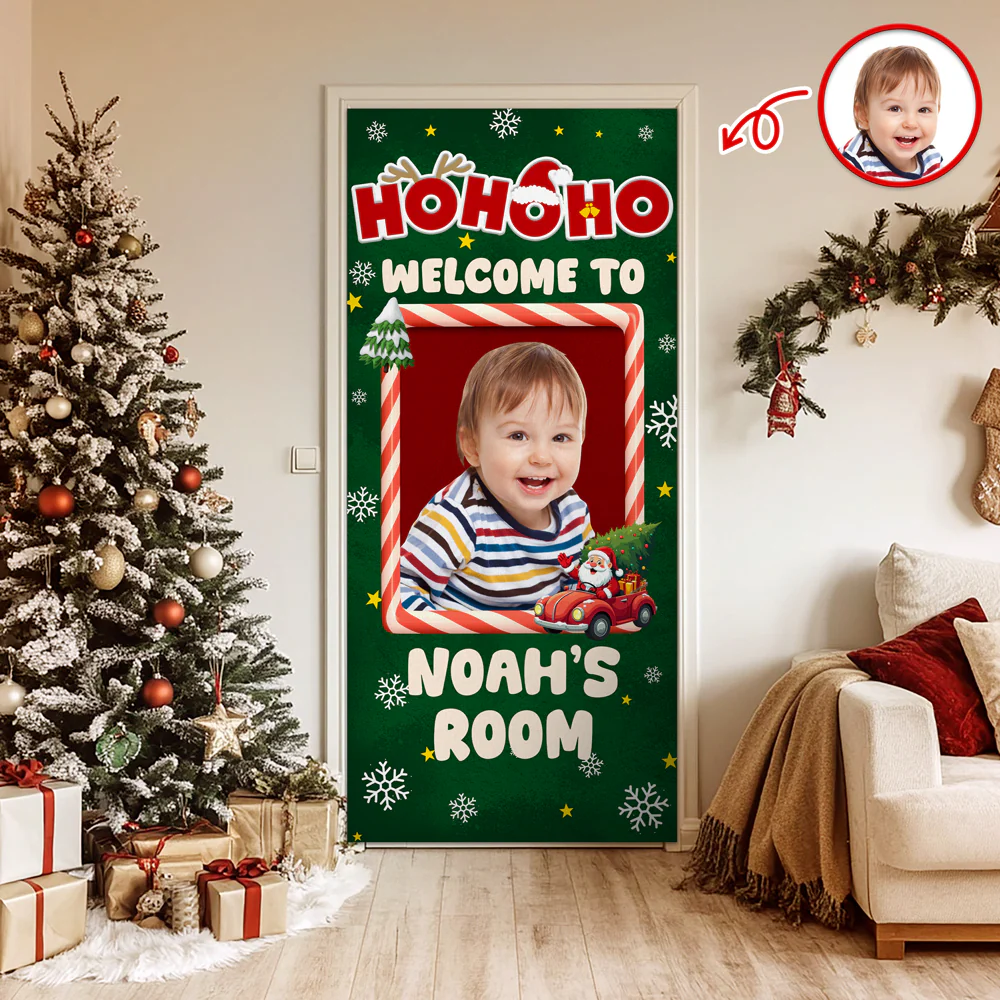 Custom Kid Photo Ho Ho Ho Welcome Door Cover Christmas Gift For Family CH07 899420 - Image 6