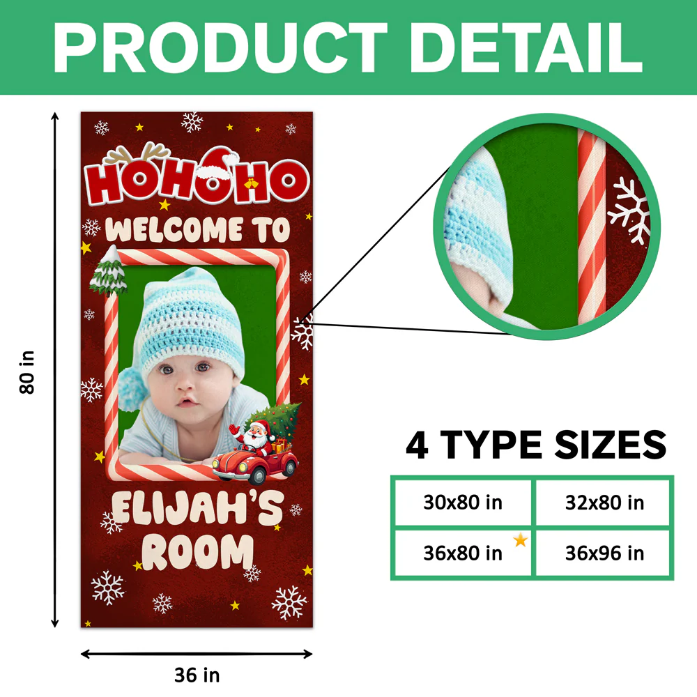 Custom Kid Photo Ho Ho Ho Welcome Door Cover Christmas Gift For Family CH07 899420 - Image 7