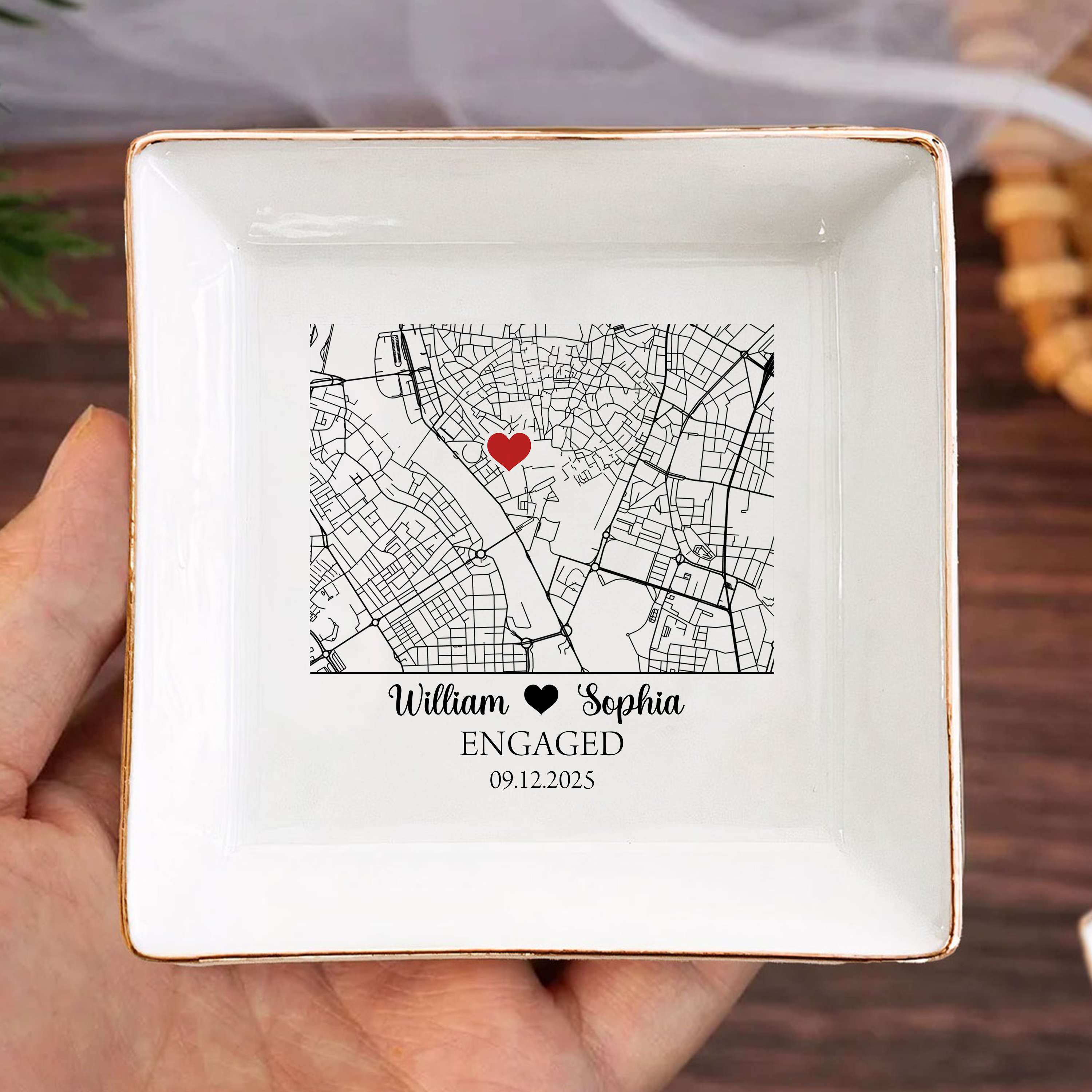 Custom Map Engaged Ring Dish Gifts For Couple HO82 901114 - Image 5