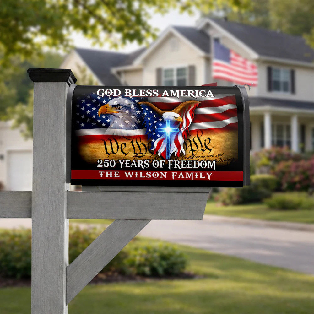 Custom Name God Bless America - 250 Years Of Freedom Patriotic Mailbox Cover HO82 901034 - Image 3