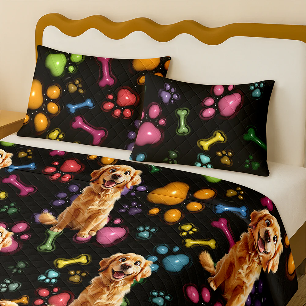 Custom Pet Photo With Paw And Bones Pattern - Personalized Quilt Bedding Set TH10 896643 - Image 2