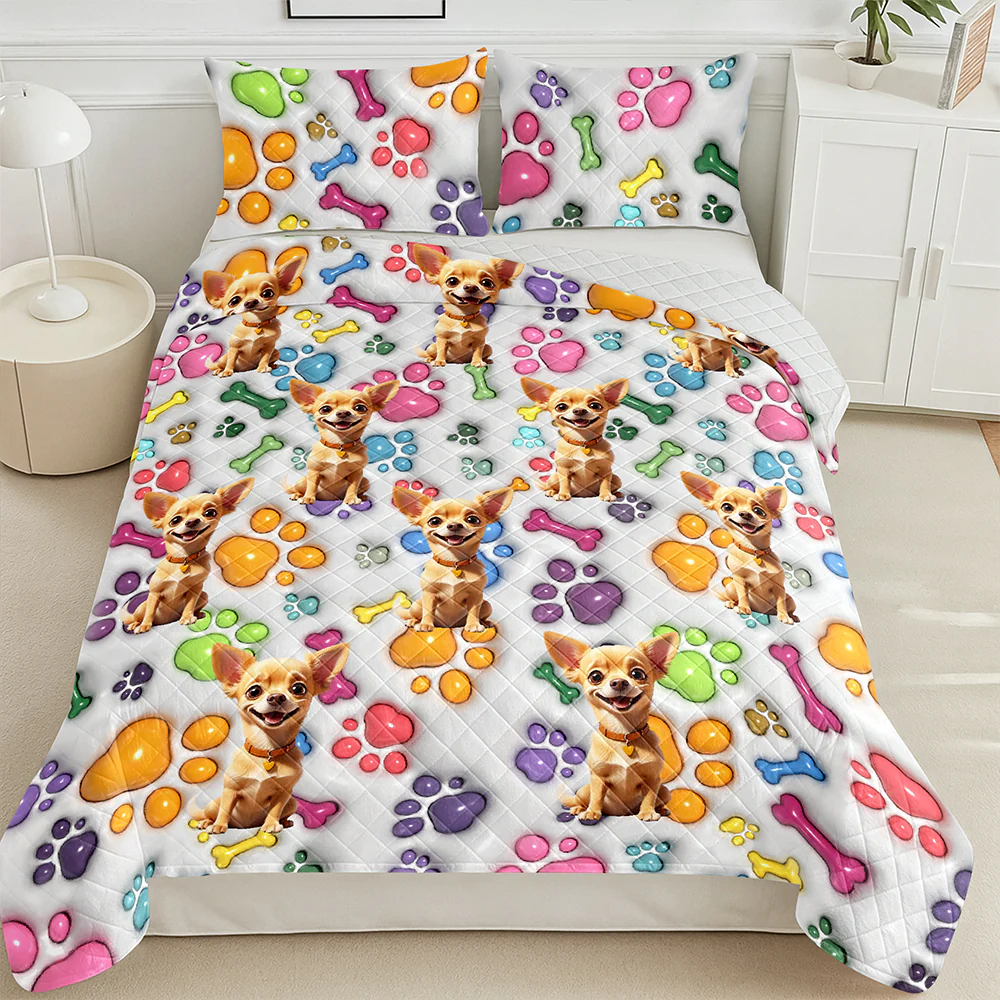 Custom Pet Photo With Paw And Bones Pattern - Personalized Quilt Bedding Set TH10 896643 - Image 3