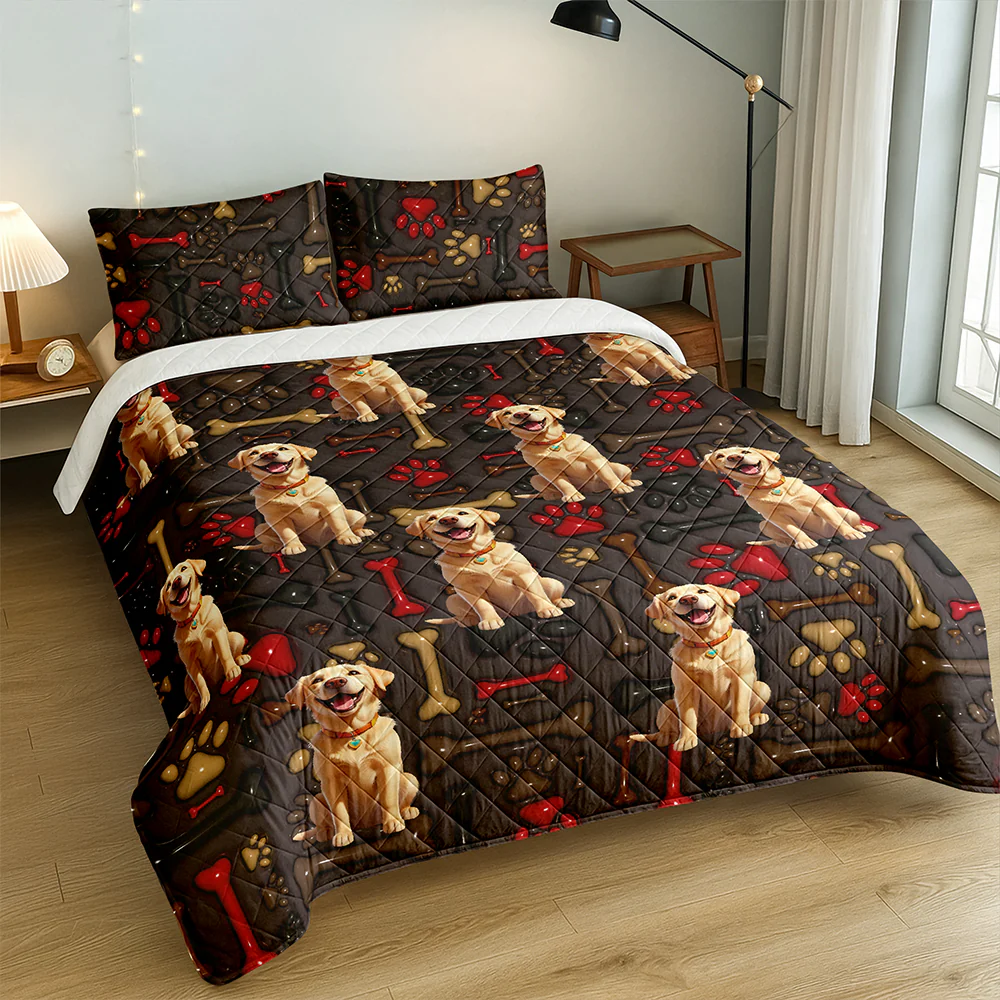 Custom Pet Photo With Paw And Bones Pattern - Personalized Quilt Bedding Set TH10 896643 - Image 4