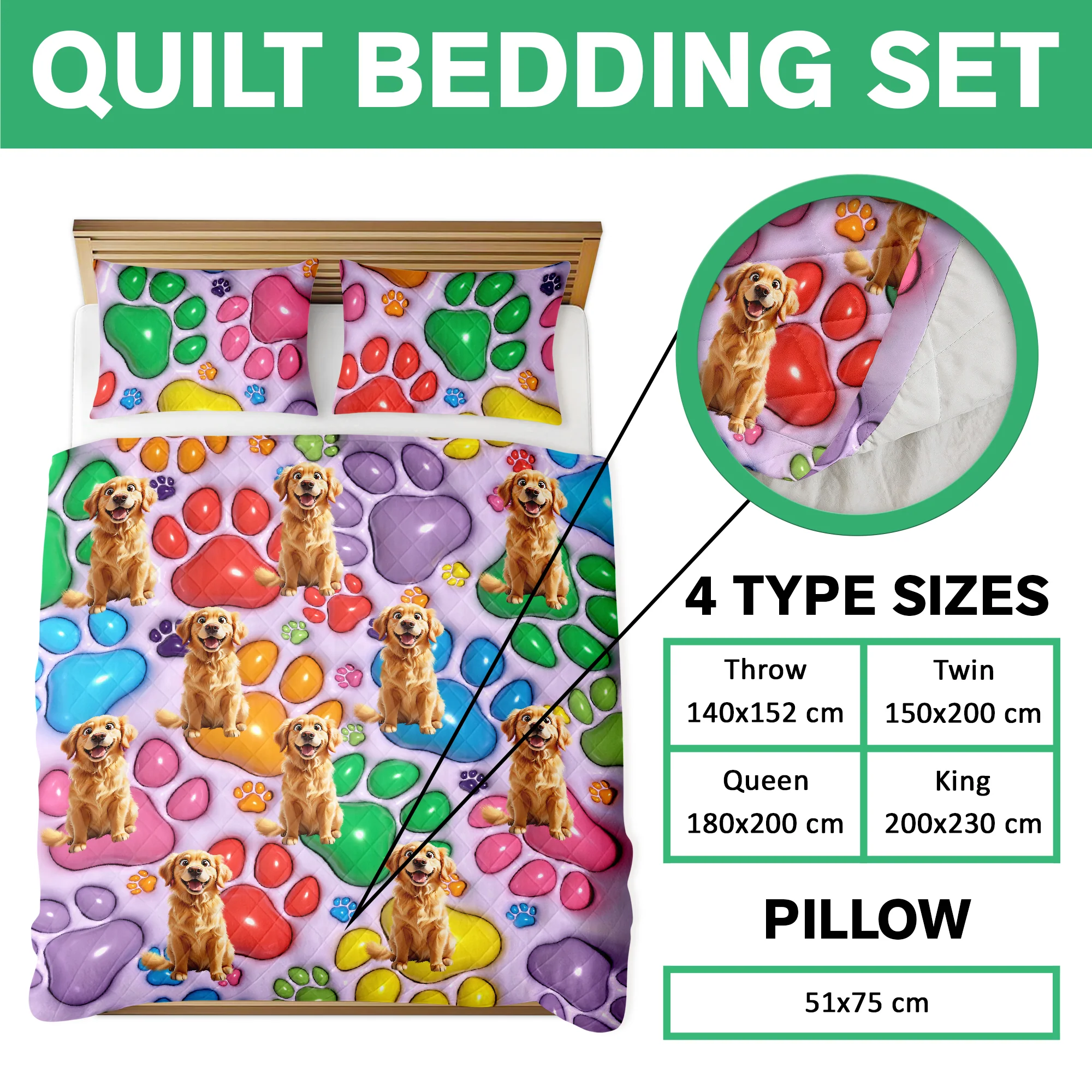 Custom Pet Photo With Paw And Bones Pattern - Personalized Quilt Bedding Set TH10 896643 - Image 5