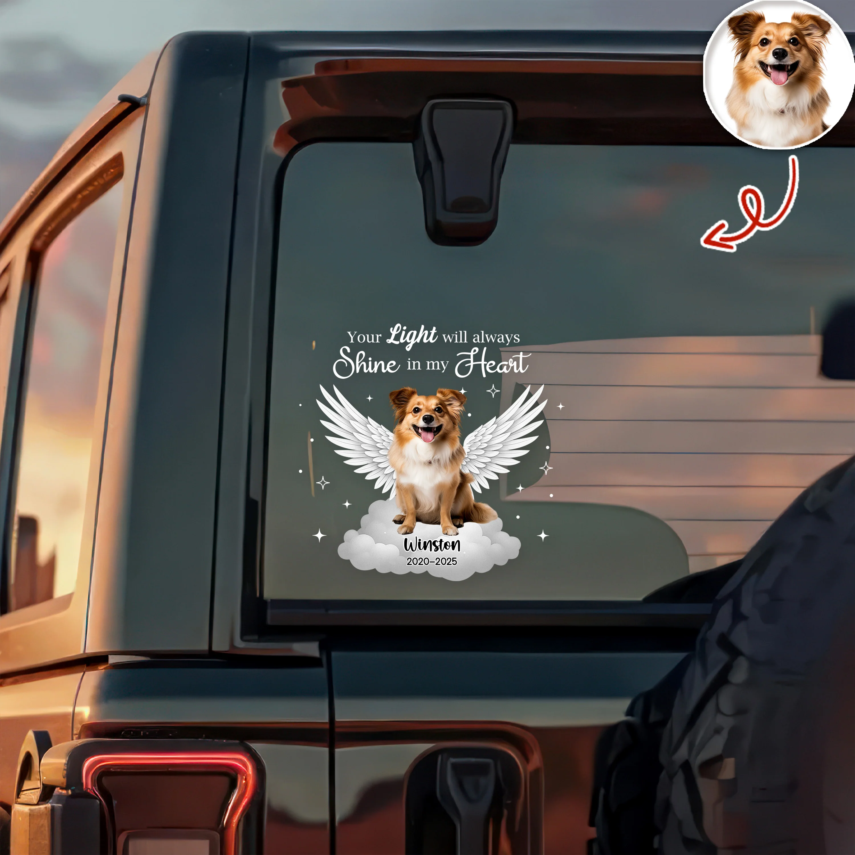 Custom Pet Photo Your Light Will Always Shine In My Heart Memorial Car Sticker HO82 900990 - Image 2