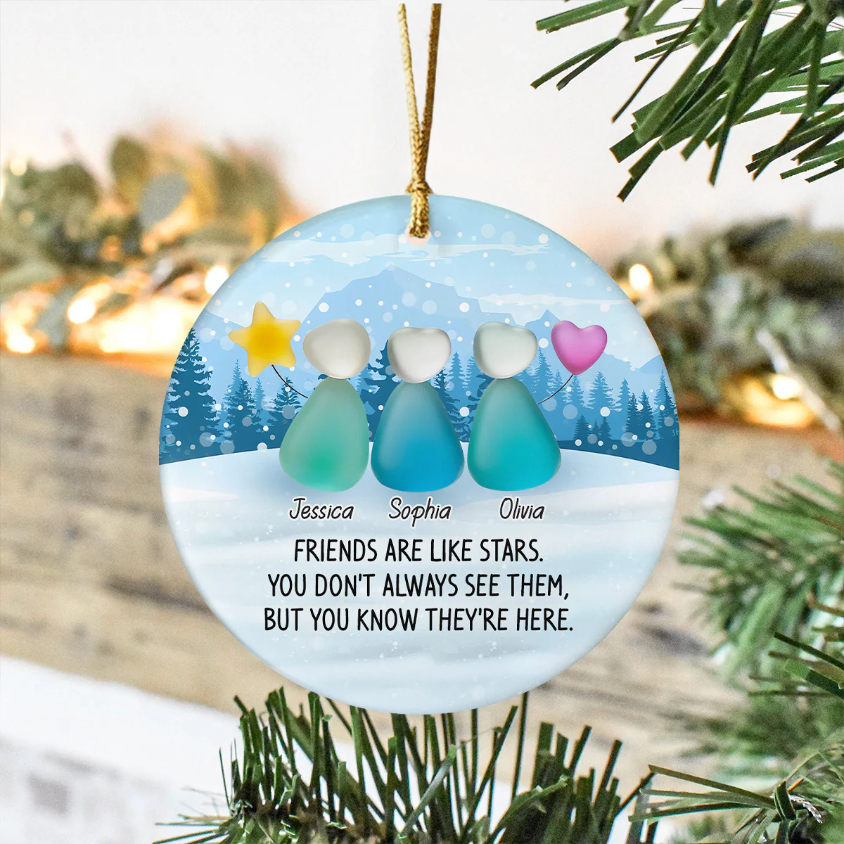 Custom Photo 2D Friendship Sea Glass Christmas Ceramic Ornament Gift For Besties HO82 900306 - Image 2