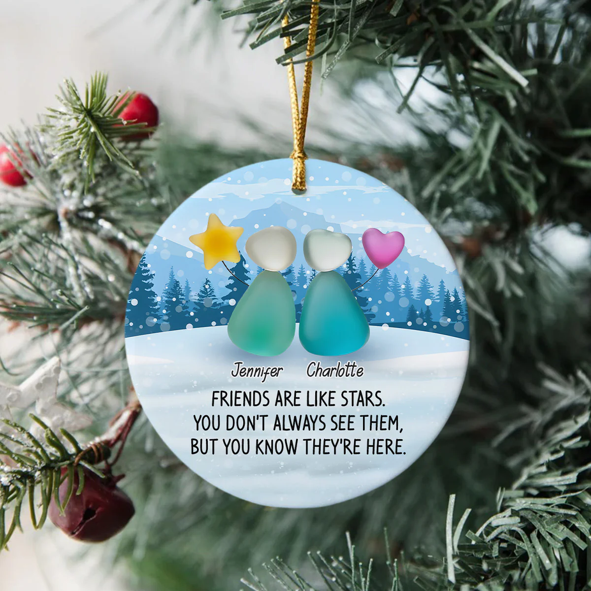 Custom Photo 2D Friendship Sea Glass Christmas Ceramic Ornament Gift For Besties HO82 900306 - Image 6