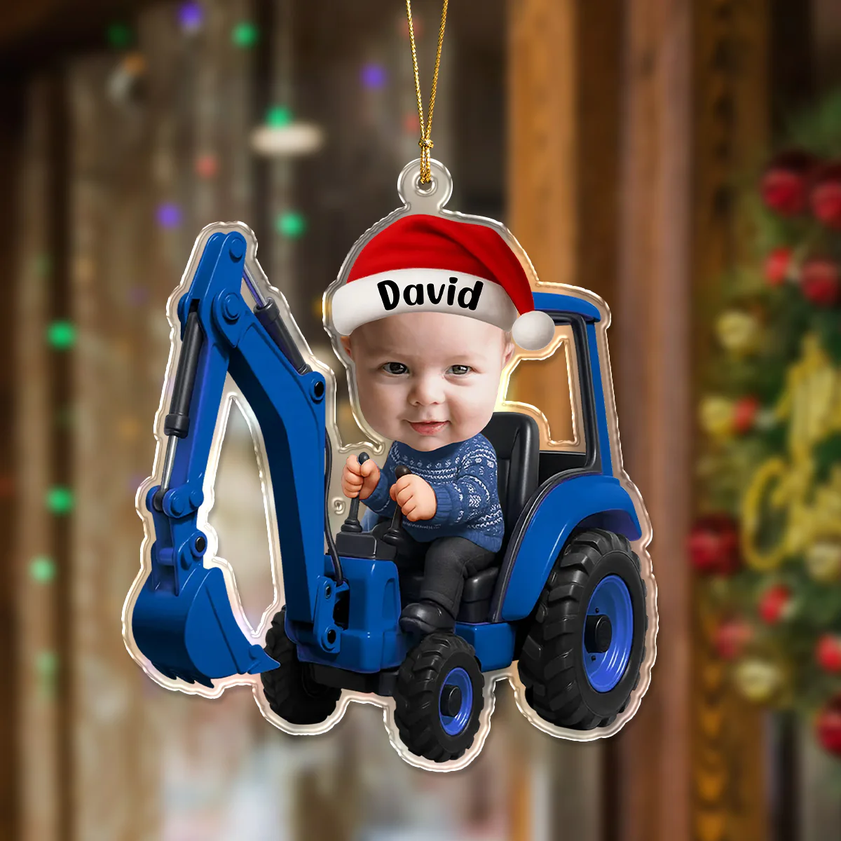 Custom Photo 3D Effect Little Boy With Excavator Acrylic Ornament Christmas Gift For Family LM32 895813 - Image 2