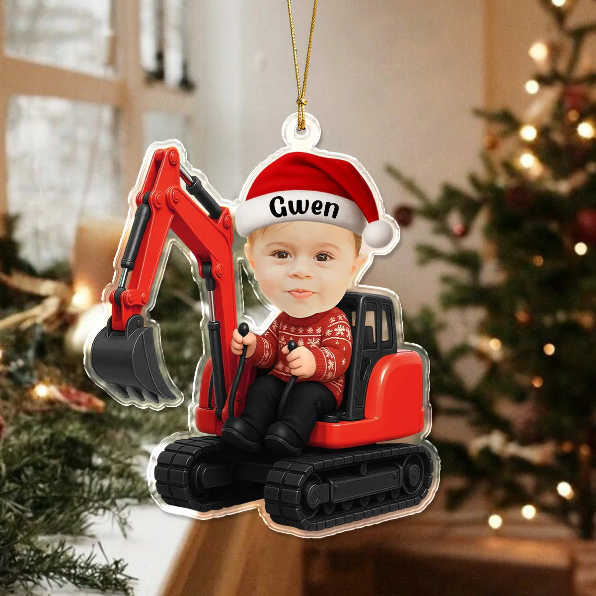 Custom Photo 3D Effect Little Boy With Excavator Acrylic Ornament Christmas Gift For Family LM32 895813 - Image 3