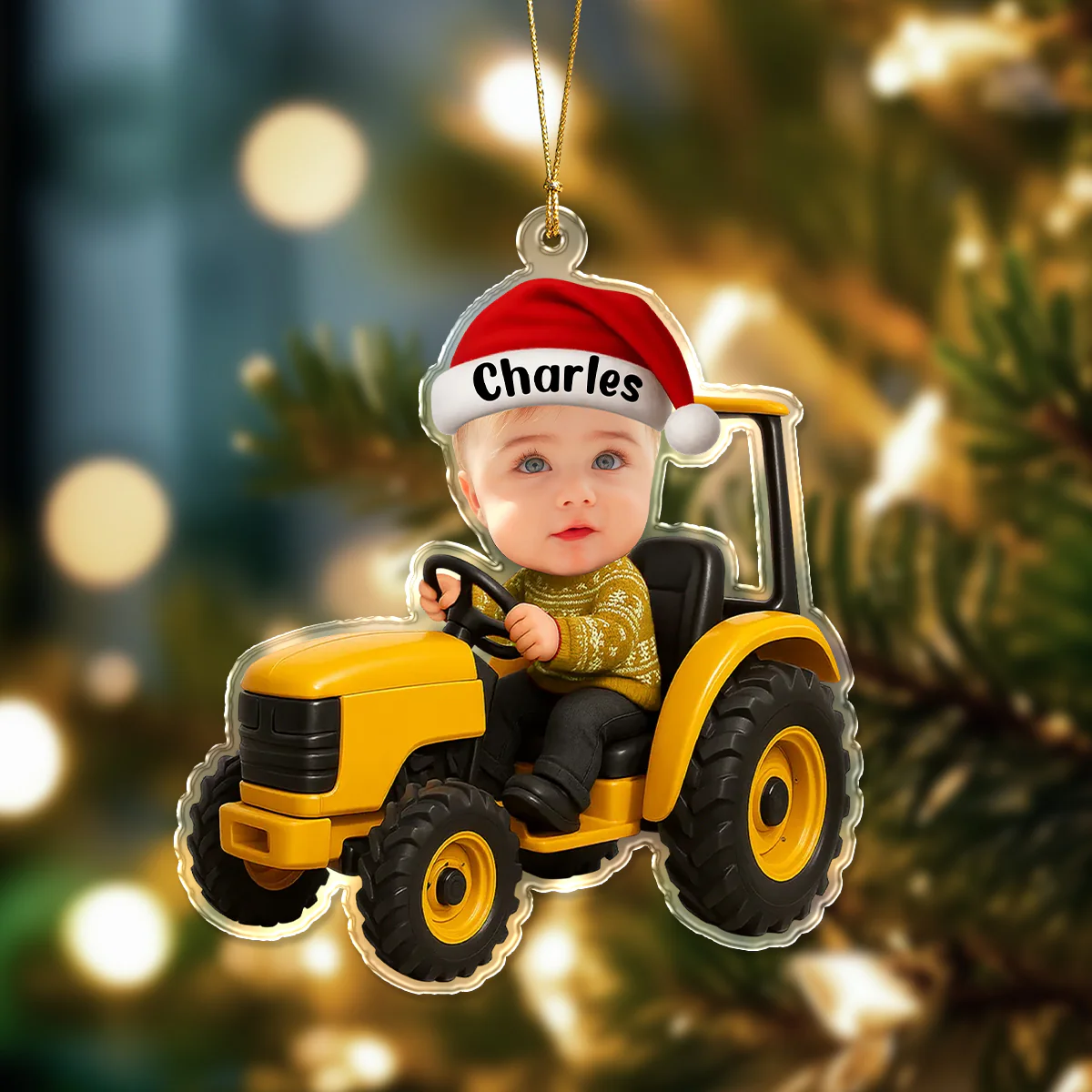Custom Photo 3D Effect Little Boy With Excavator Acrylic Ornament Christmas Gift For Family LM32 895813 - Image 4