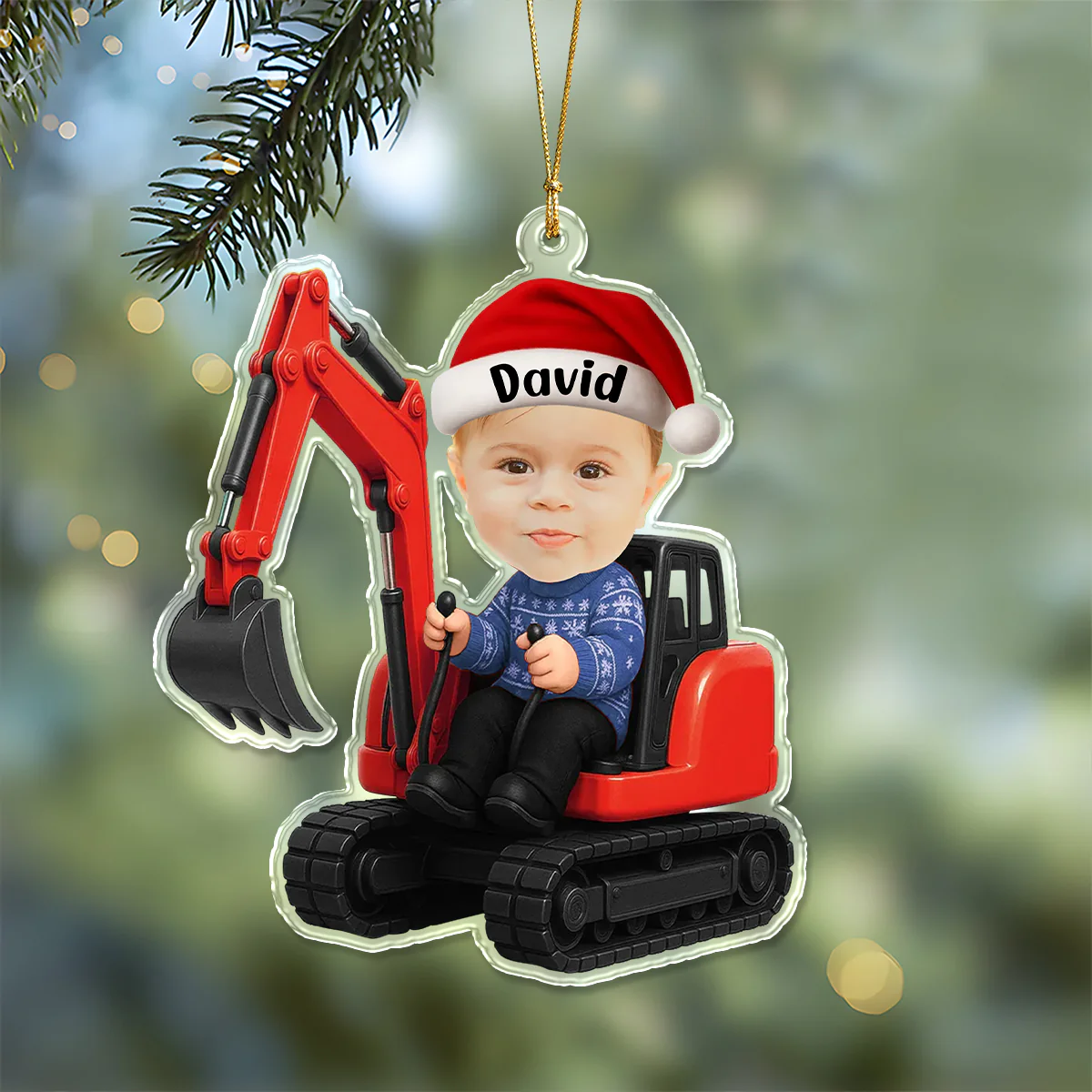 Custom Photo 3D Effect Little Boy With Excavator Acrylic Ornament Christmas Gift For Family LM32 895813 - Image 7
