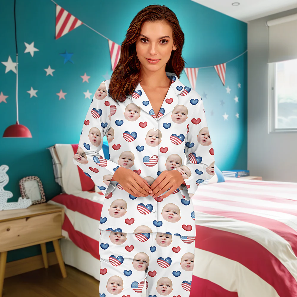 Custom Photo America Coquette Bows Pajamas Set Gift For Independence Day CH07 896100 - Image 2