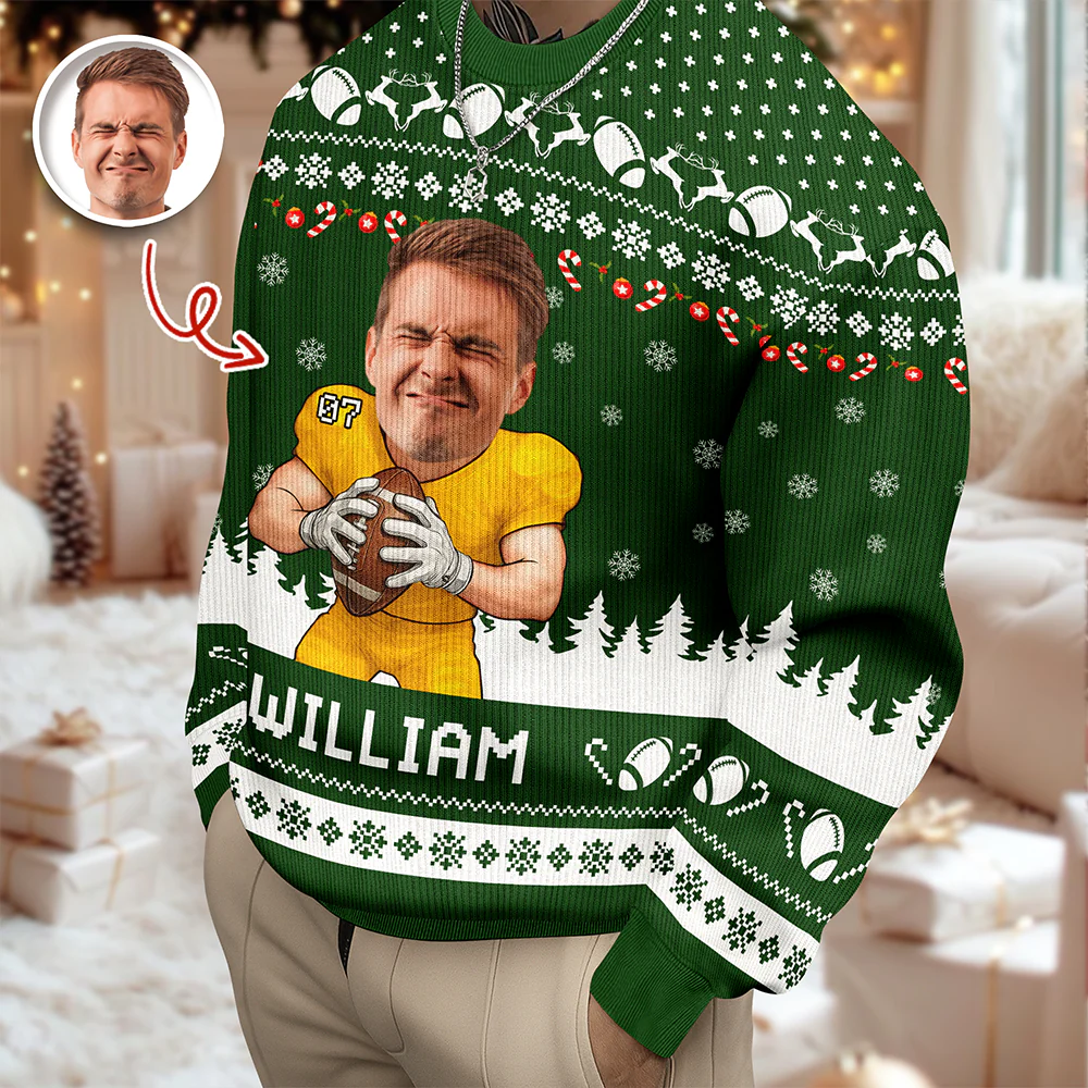 Custom Photo American Football Player Ugly Sweater Christmas Gift For Football Lovers CH07 899672 - Image 6