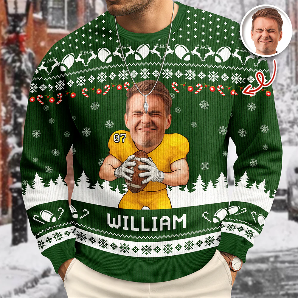 Custom Photo American Football Player Ugly Sweater Christmas Gift For Football Lovers CH07 899672 - Image 7