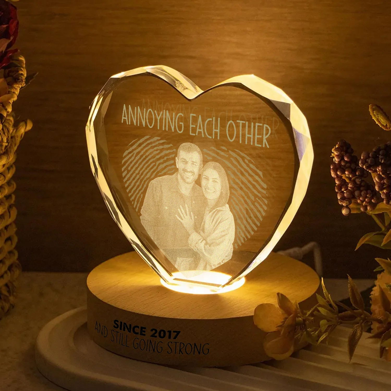 Custom Photo Annoying Each Other Since Couple Engraved Crystal Photo With Light LM32 897609 - Image 2