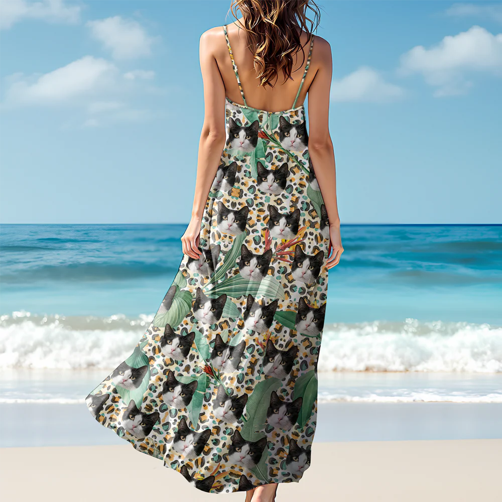 Custom Photo Cat And Leopard Summer Hawaii Maxi Dress For Cat Lovers LM32 893331 - Image 6