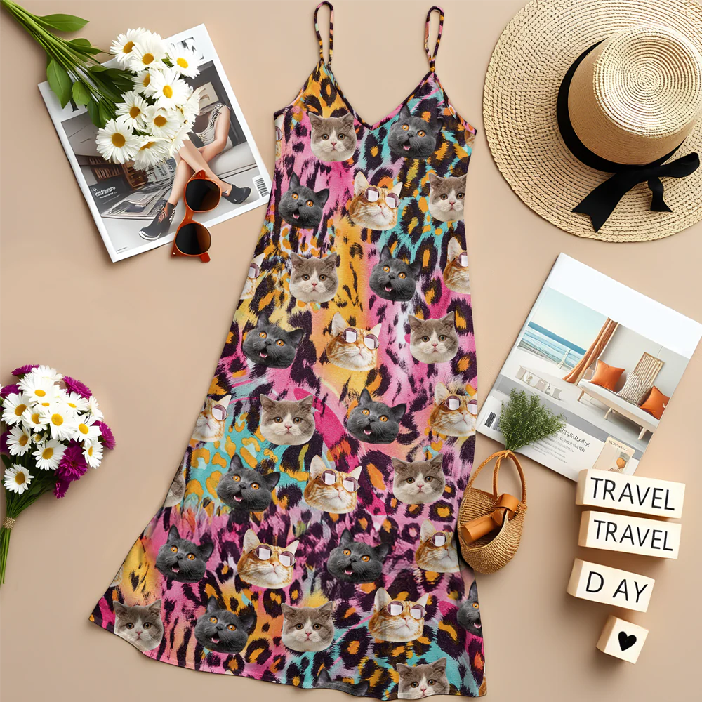 Custom Photo Cat And Leopard Summer Hawaii Maxi Dress For Cat Lovers LM32 893331 - Image 7
