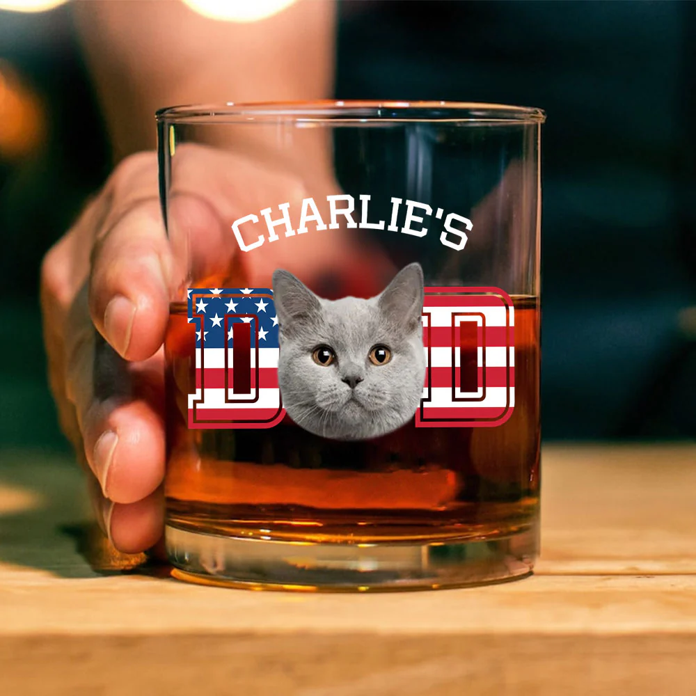 Custom Photo Cat Dad US Flag Rock Glass HA75 892408 - Image 5
