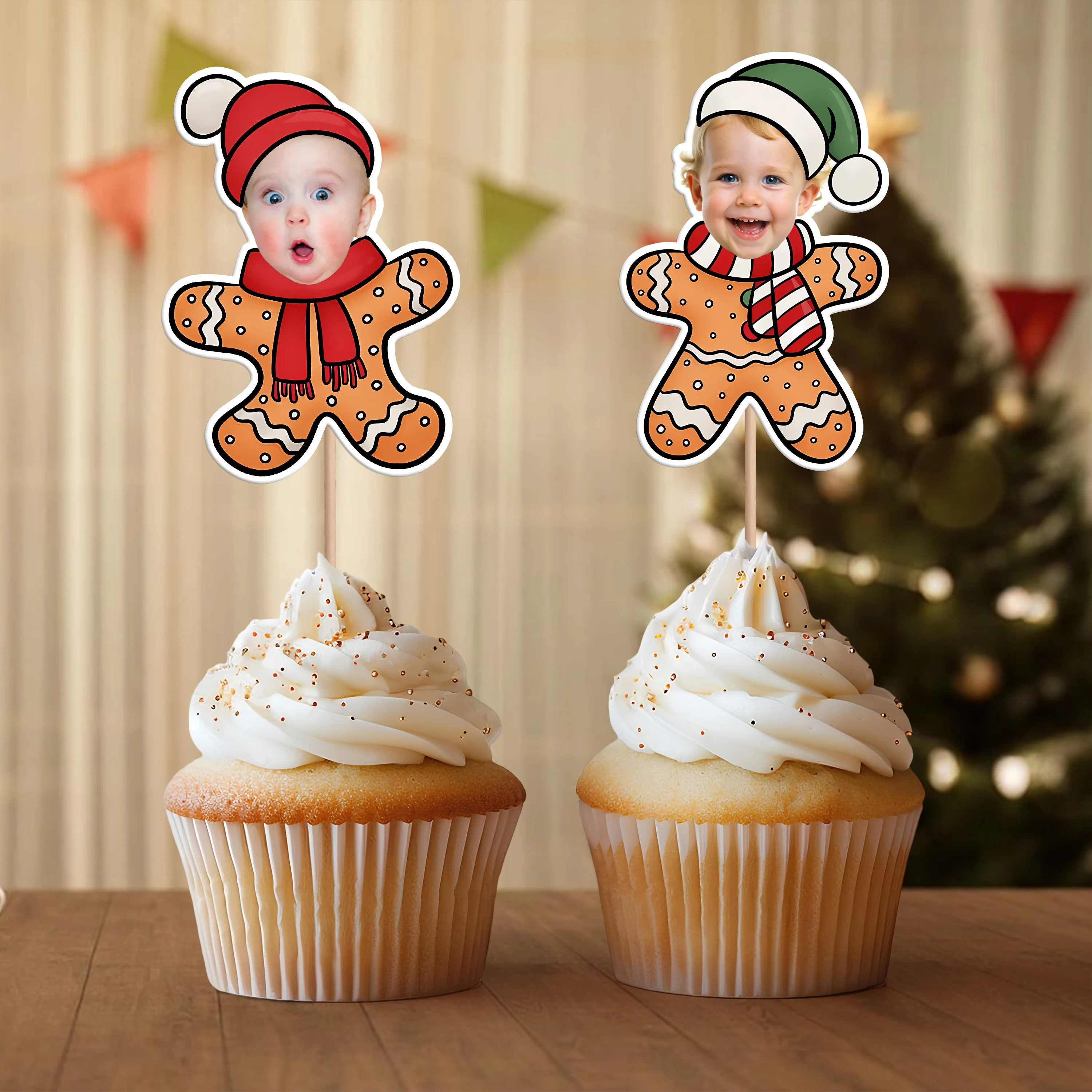 Custom Photo Cute Gingerbread Cupcake Topper Christmas Gift For Family CH07 896358 - Image 5