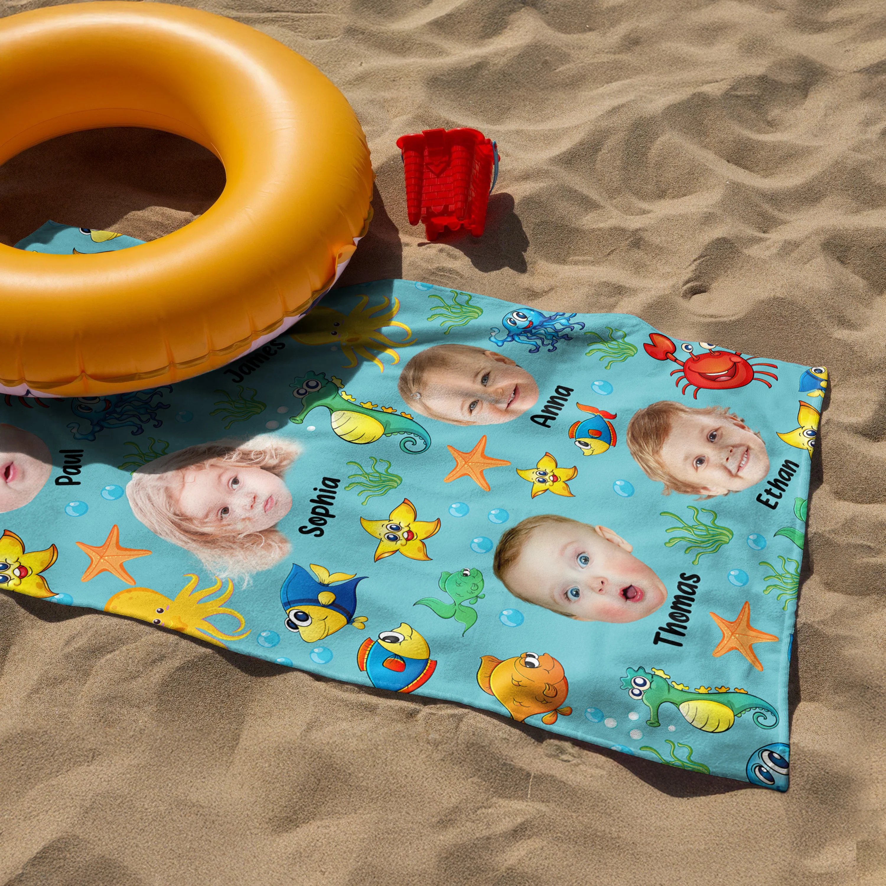 Custom Photo Cute Kid Face Watercolor Sea Creatures Summery Beach Towels CH07 895818 - Image 4