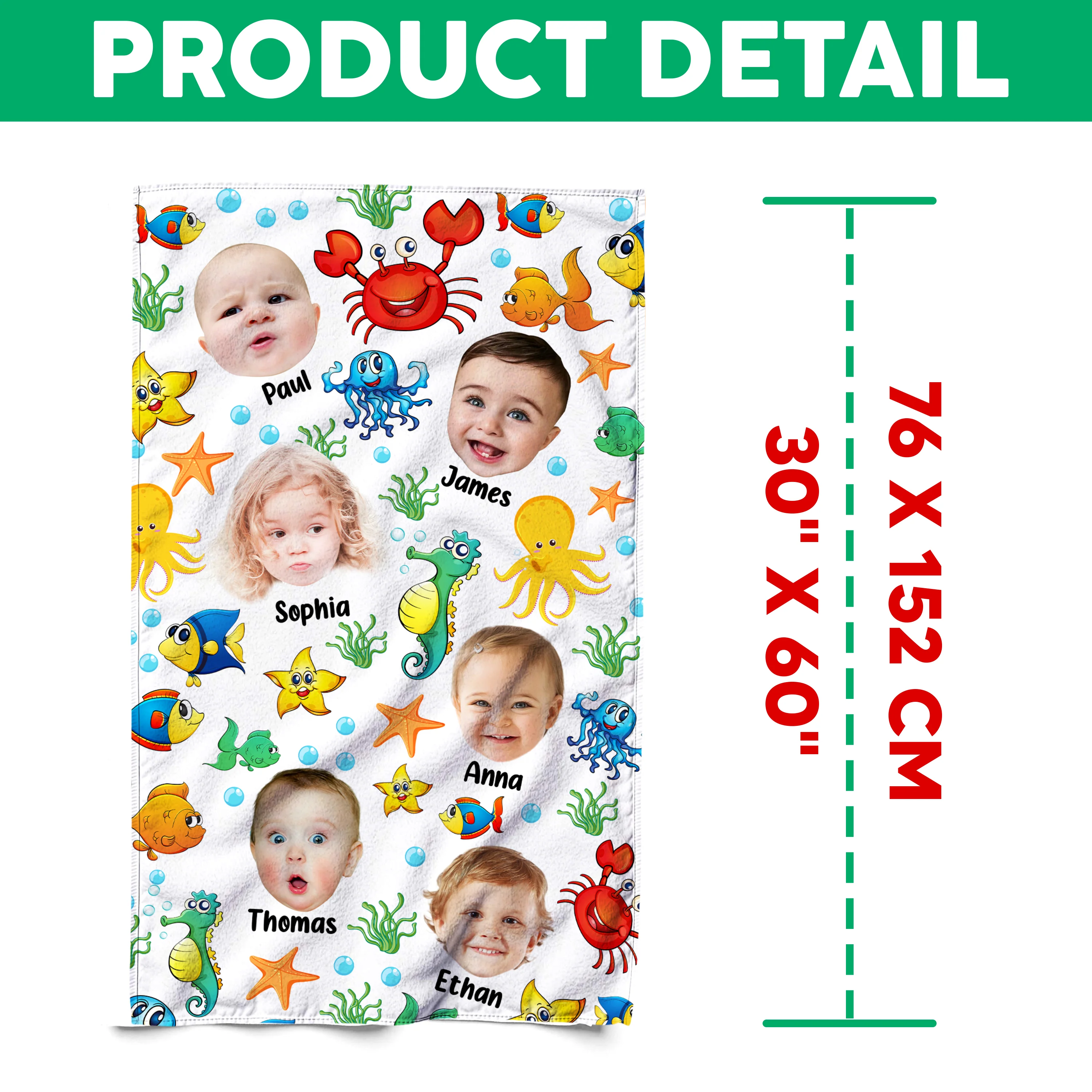 Custom Photo Cute Kid Face Watercolor Sea Creatures Summery Beach Towels CH07 895818 - Image 7